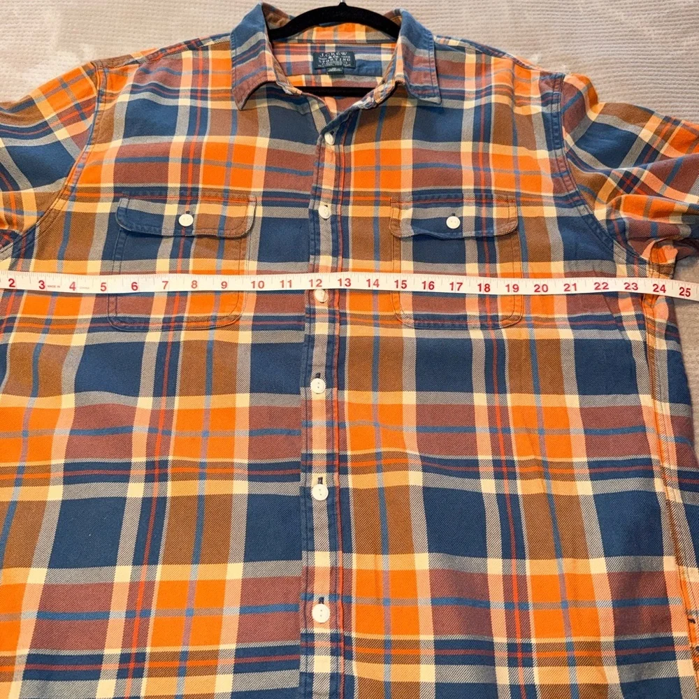 J. Crew Men's Orange and Blue Plaid Shirt XL